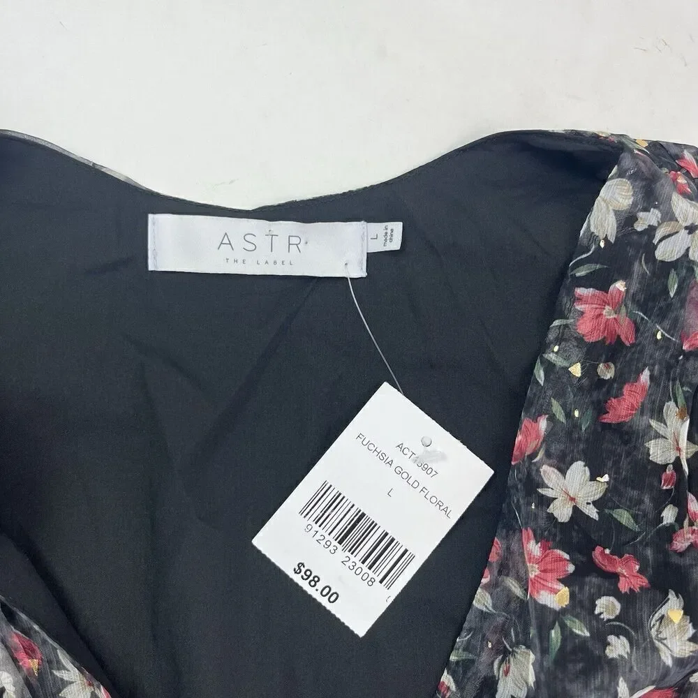 NWT ASTR Floral Top size Large Pink Gold Black glam blouse